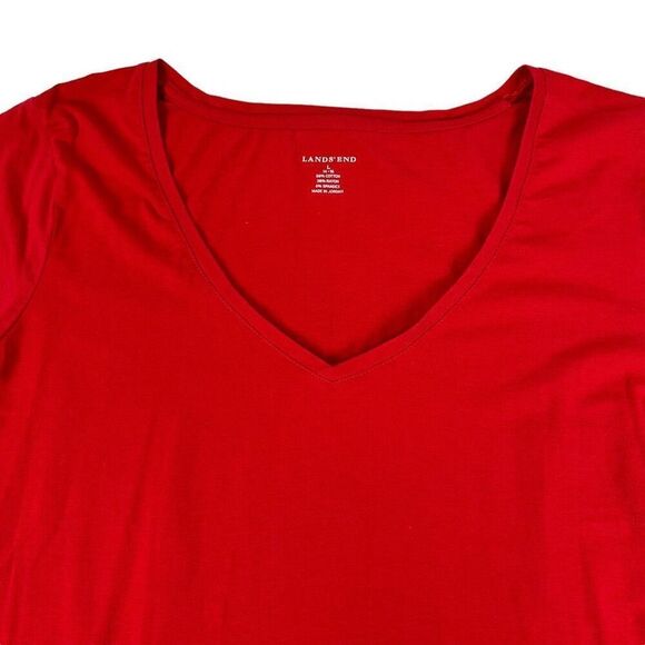 Lands' End Fitted V- Neck T-Shirt Red Size Large - Picture 3 of 7